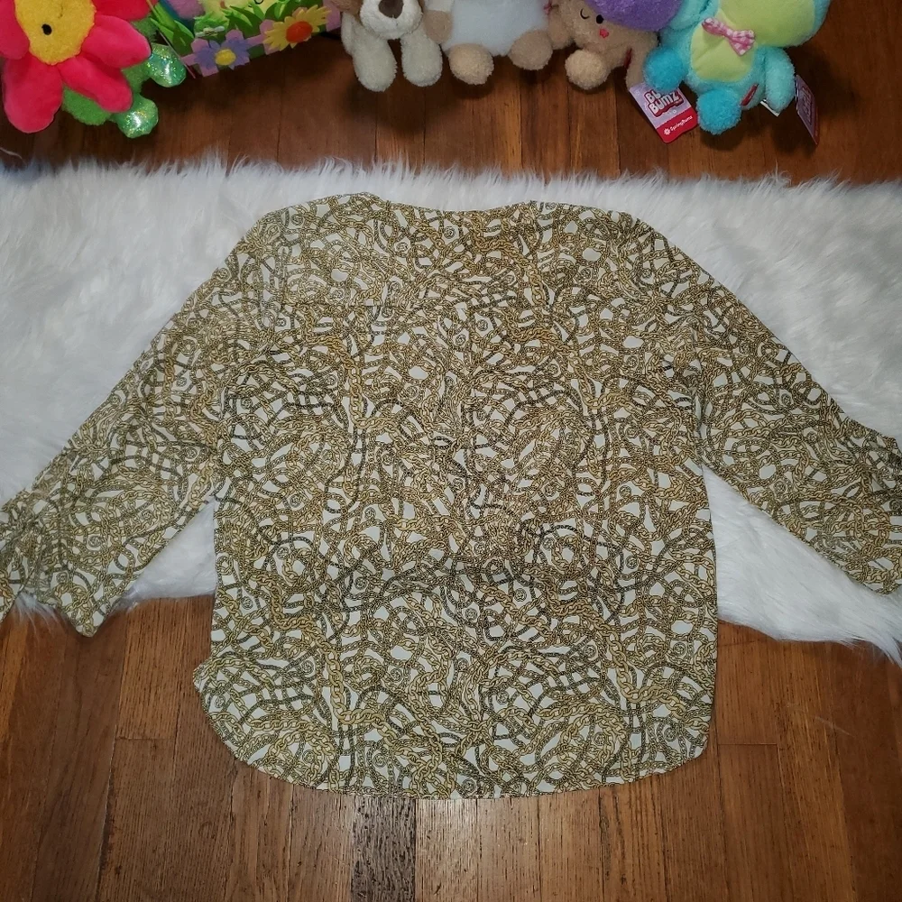 Michael Kors Brown and Cream Textured Blouse with Long Sleeves